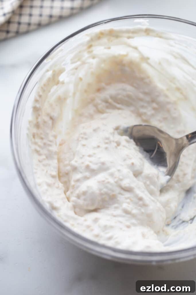 Creamy Greek Yogurt French Onion Dip 5 A bowl of creamy French onion dip, perfectly mixed and ready to be served.