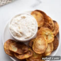 Creamy Greek Yogurt French Onion Dip 7 A small bowl of French Onion Dip with Greek Yogurt, garnished with fresh herbs, ready for serving.