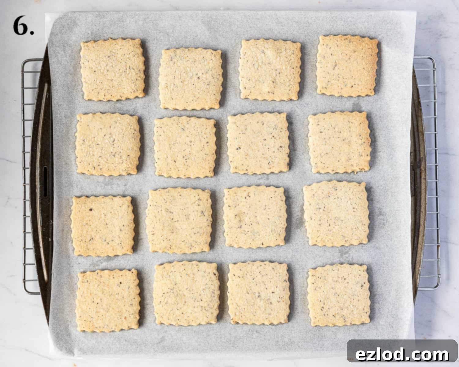 Step 6, the baked cookies on a baking sheet.