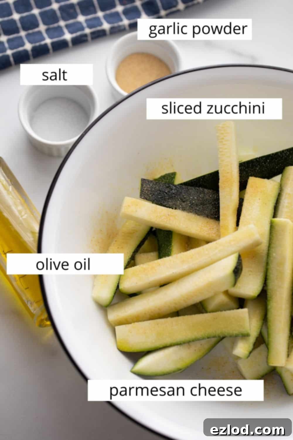 Ingredients with text overlay for Air Fryer zucchini
