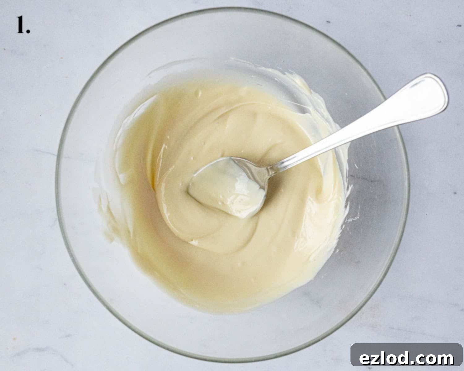 Step 1, the melted white chocolate in a bowl.