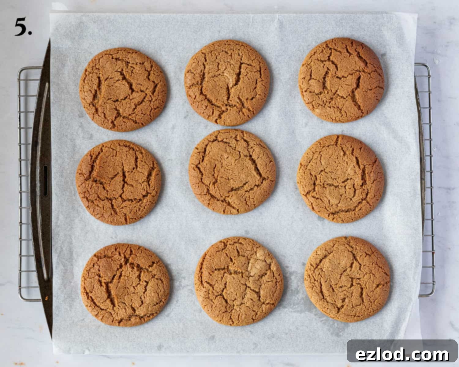 Step 5: the freshly baked cookies, golden around the edges, still on the baking sheet.