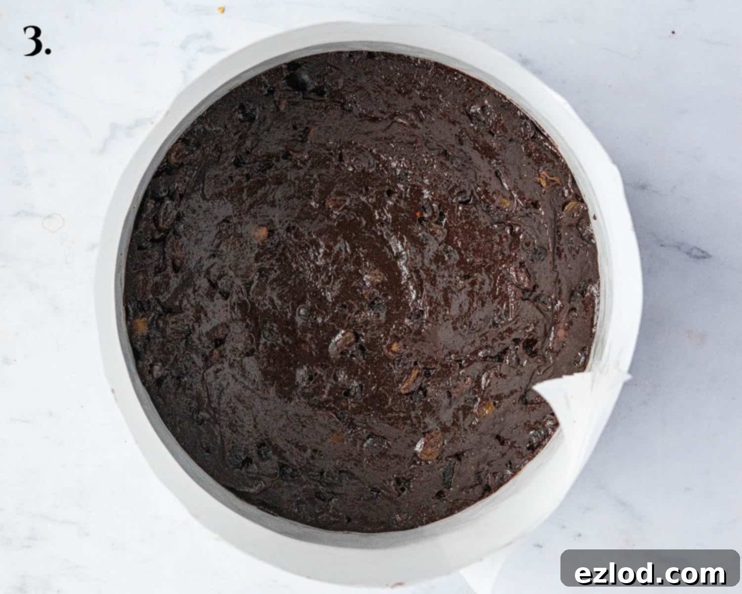Step 3, the batter in the lined tin.