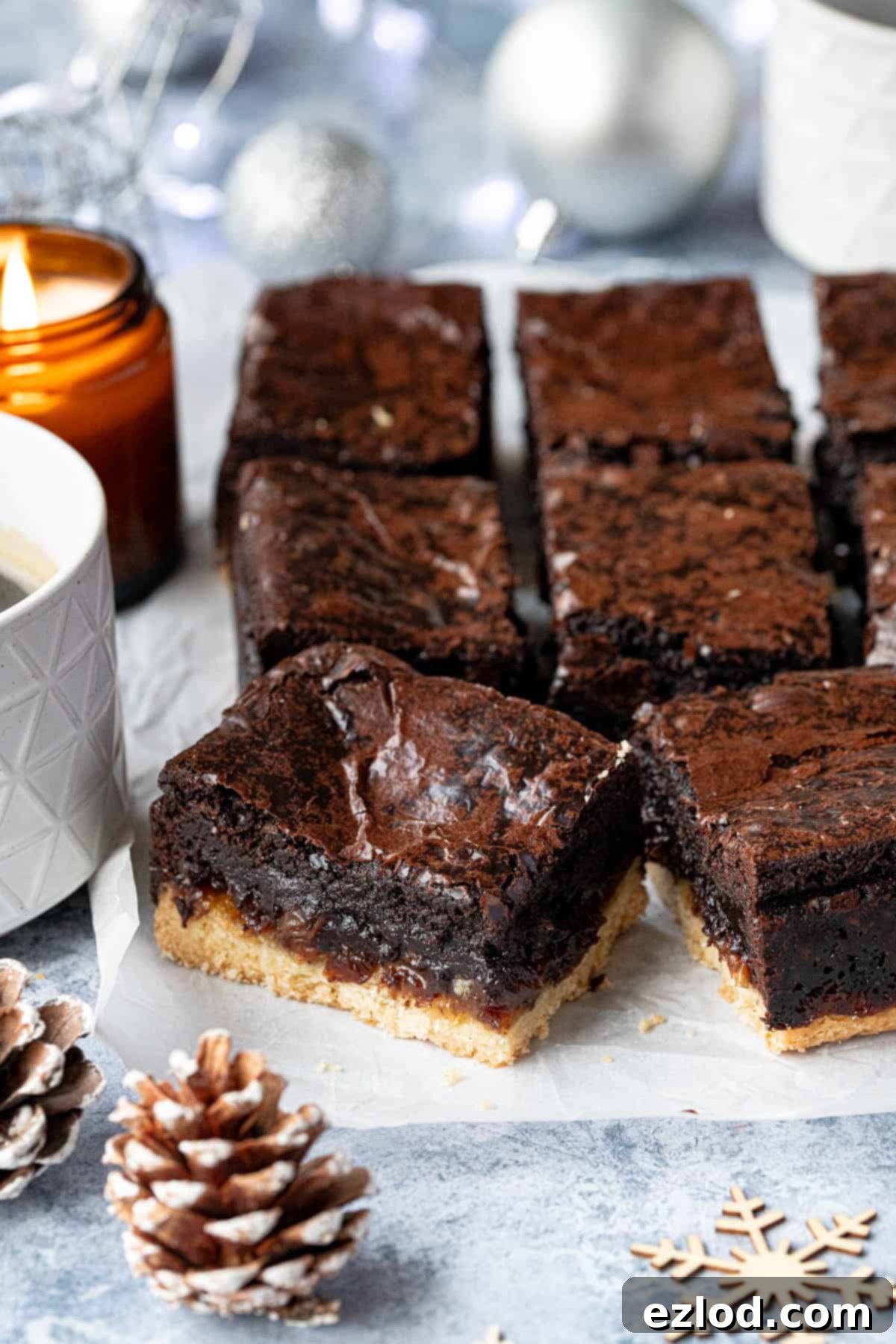 Festive Vegan Mince Pie Brownies 15 Close up of the sliced mince pie brownies.
