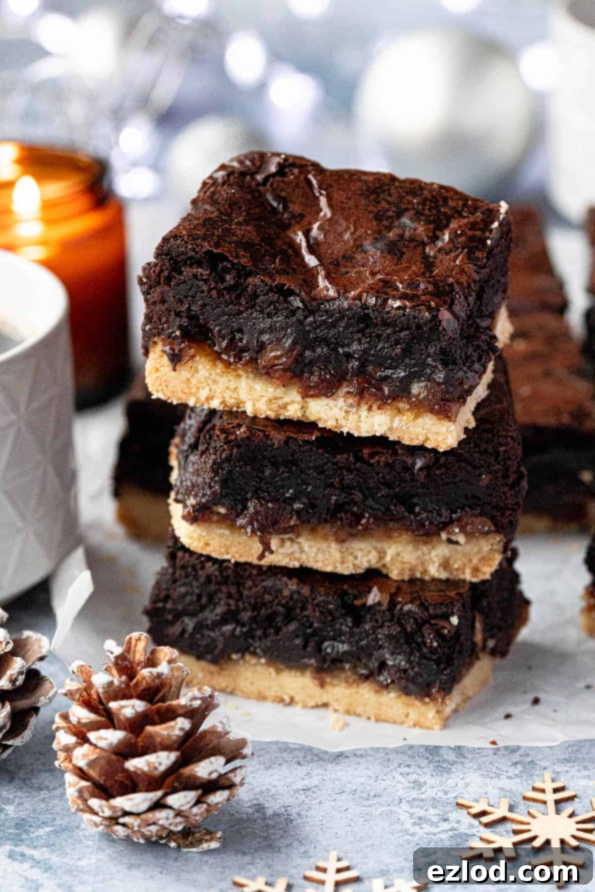 Festive Vegan Mince Pie Brownies 4 A stack of vegan mince pie brownies.