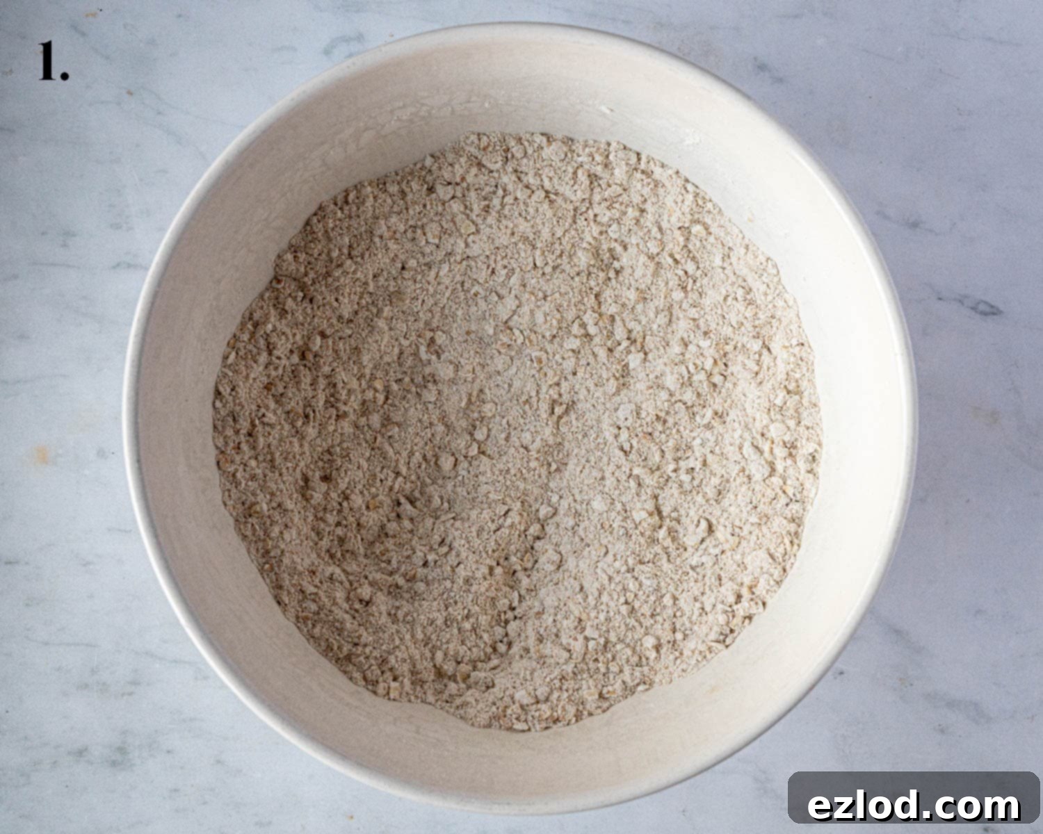 Step 1, the  dry ingredients in a bowl.