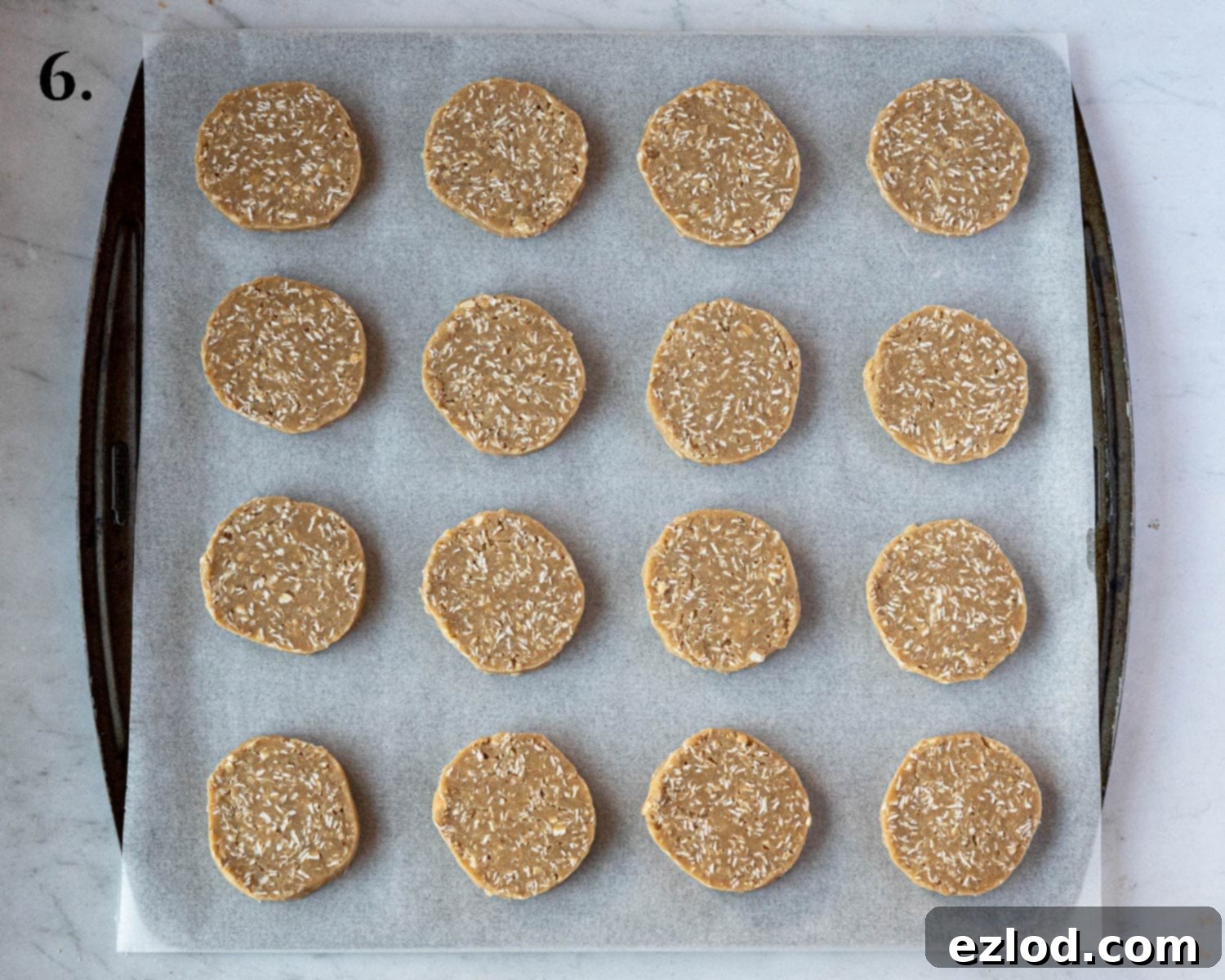 Step 6, the unbaked biscuits on a baking sheet.
