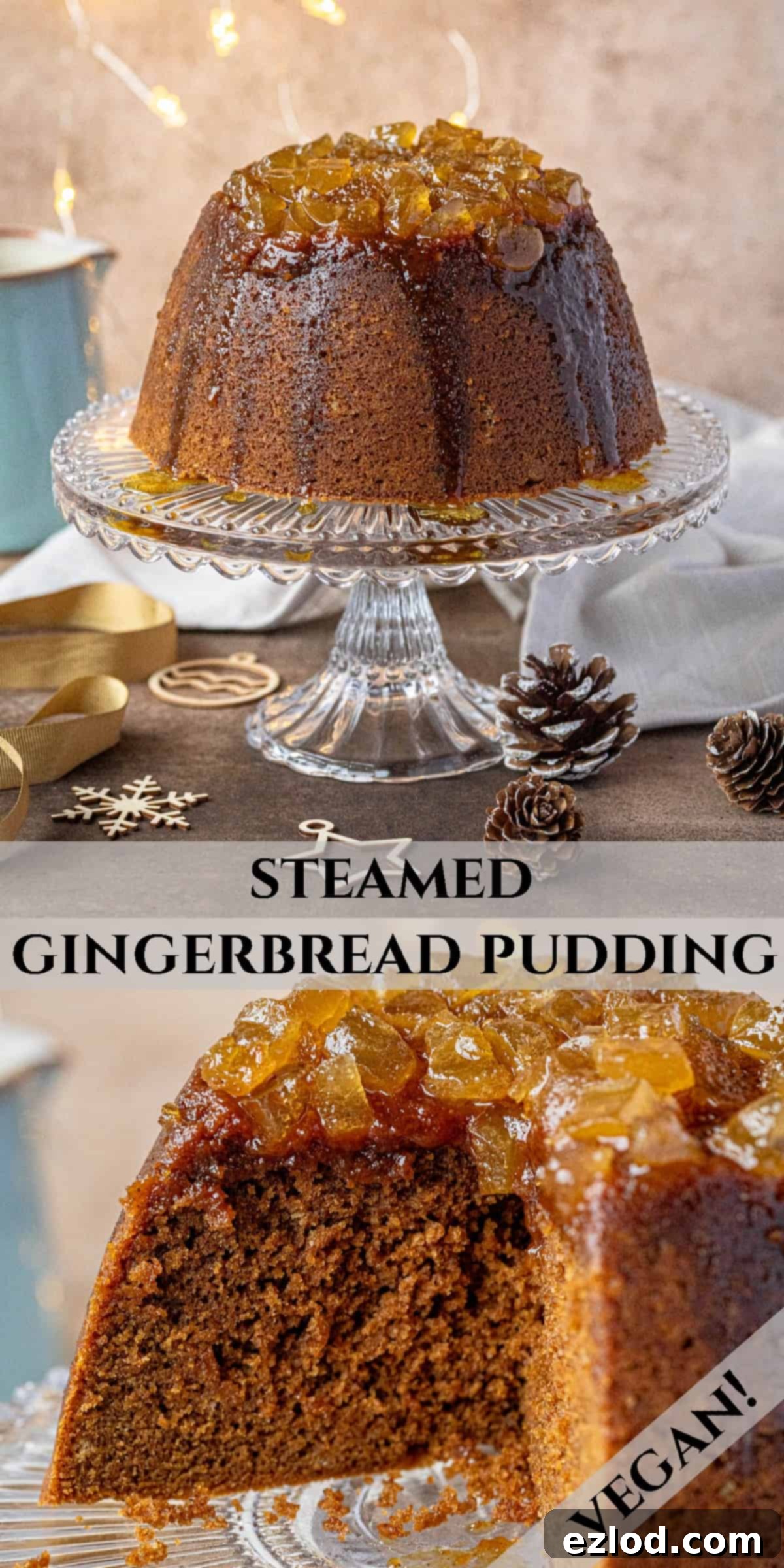 A collage of images of the steamed gingerbread pudding, perfect for Pinterest sharing.