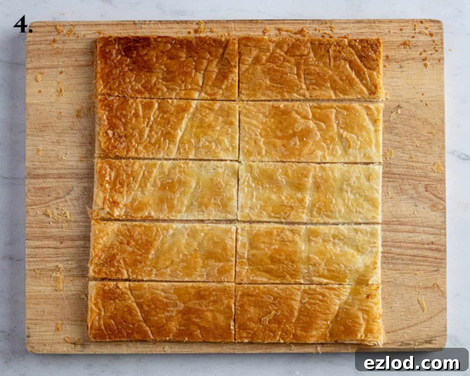 Step 4, the top pastry sheet divided into rectangles.
