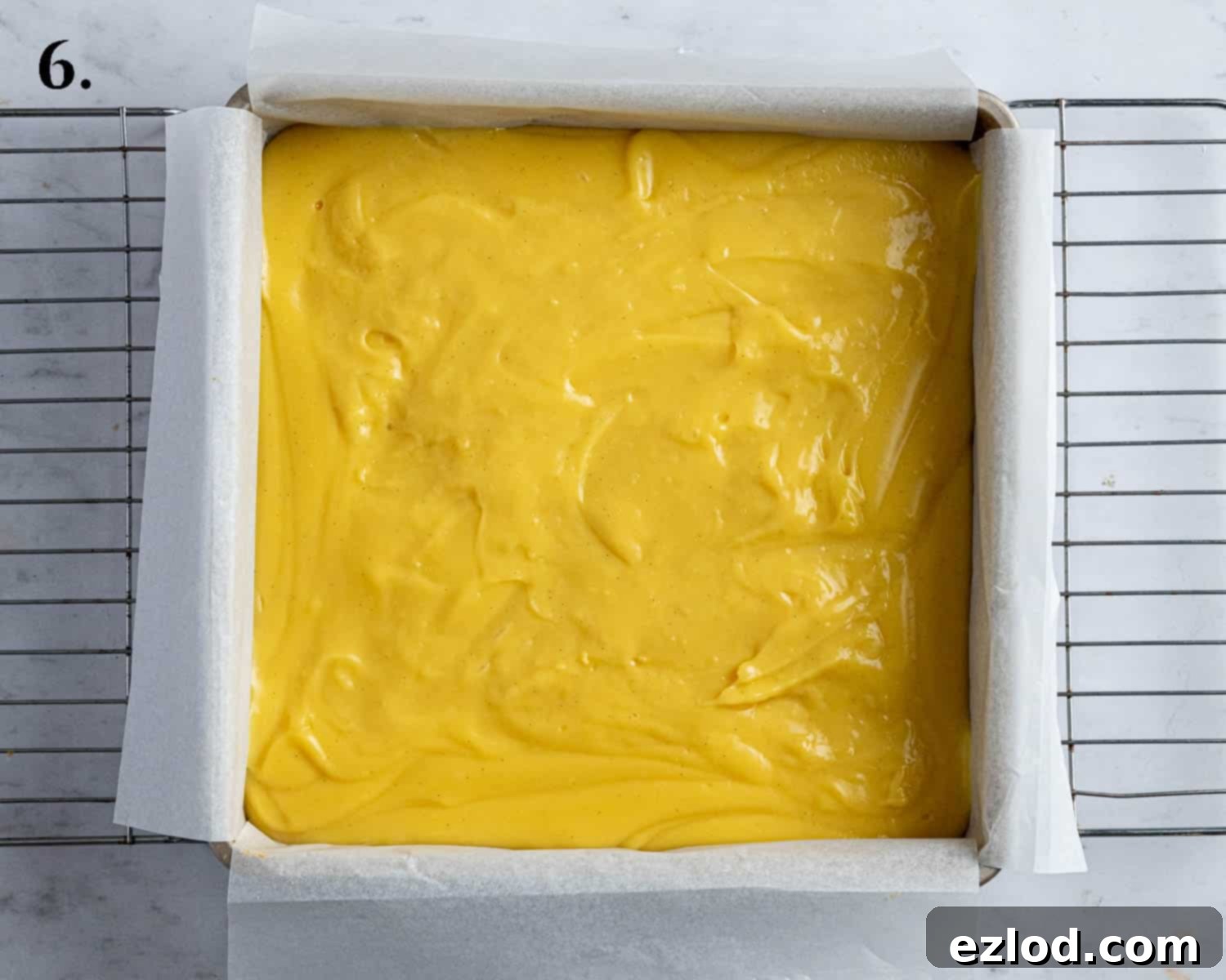 Step 6, the custard in the tin.