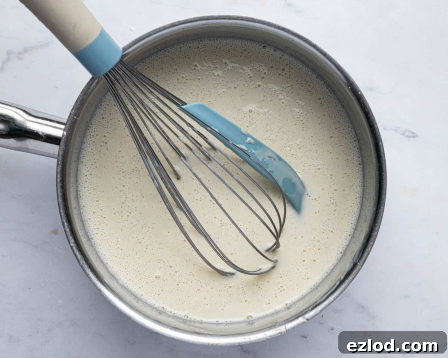 Step 1: All vegan pastry cream ingredients are combined in a pan before cooking.