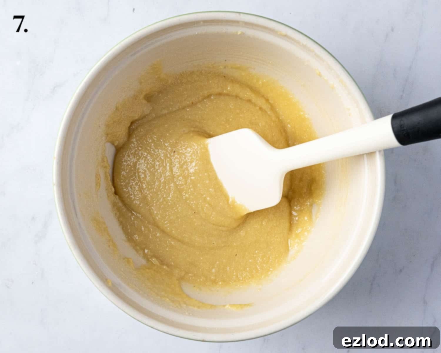 Step 7: The creamy vegan frangipane mixture in a bowl, ready for filling the buns.