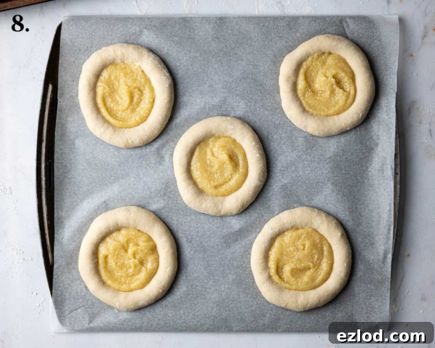 Step 8, the buns filled with frangipane.