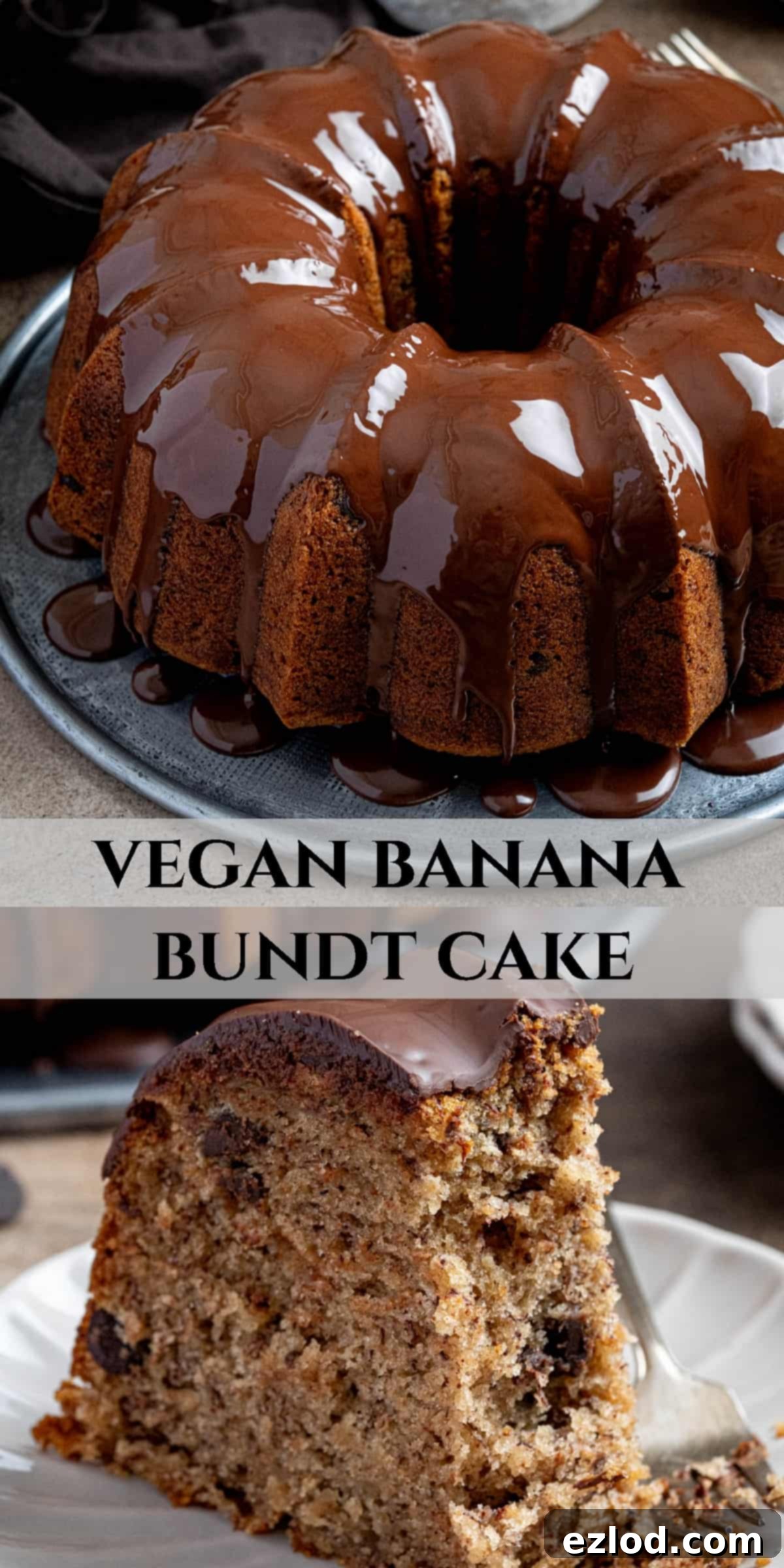 Pinterest collage image of Vegan Banana Bundt Cake.