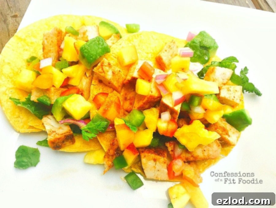 Close up of 21 Day Fix Grilled Pork Tacos with homemade salsa