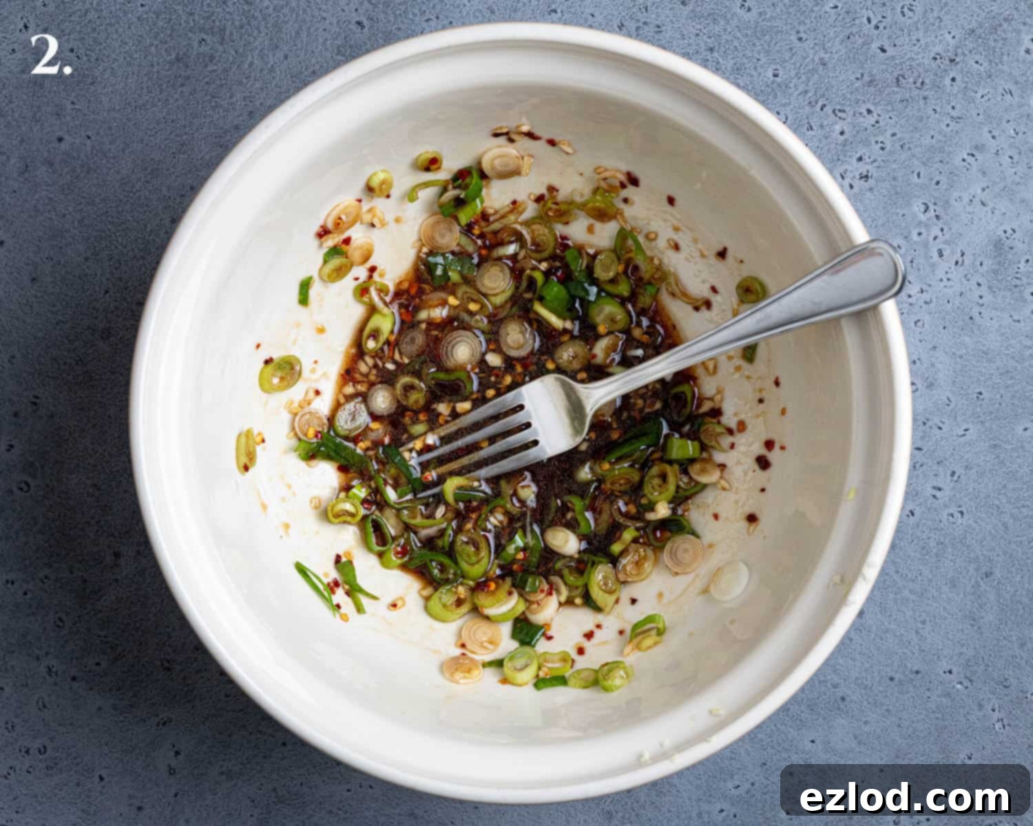 Step 2, the prepared dressing in a bowl.