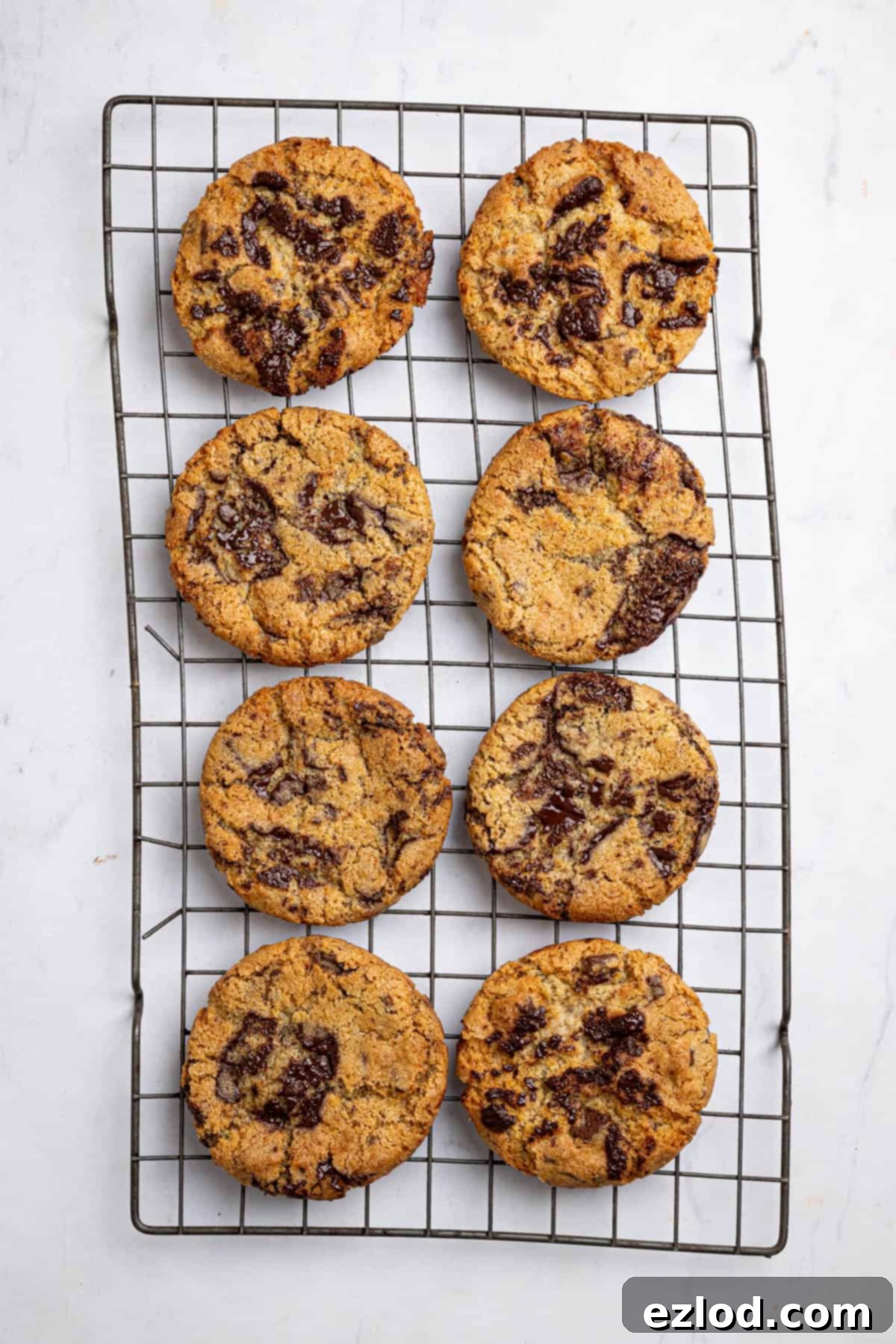 Freshly baked vegan air fryer cookies cooling on a wire rack.