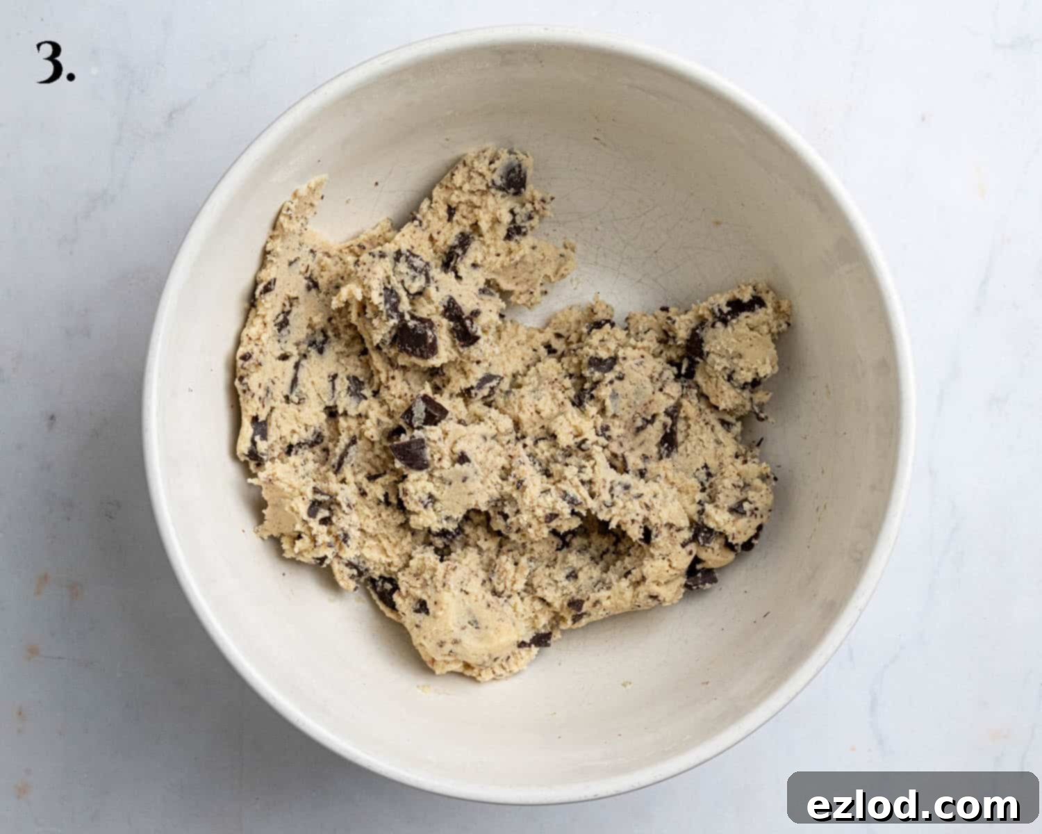 Step 3: Cookie dough with chocolate chunks evenly mixed in.