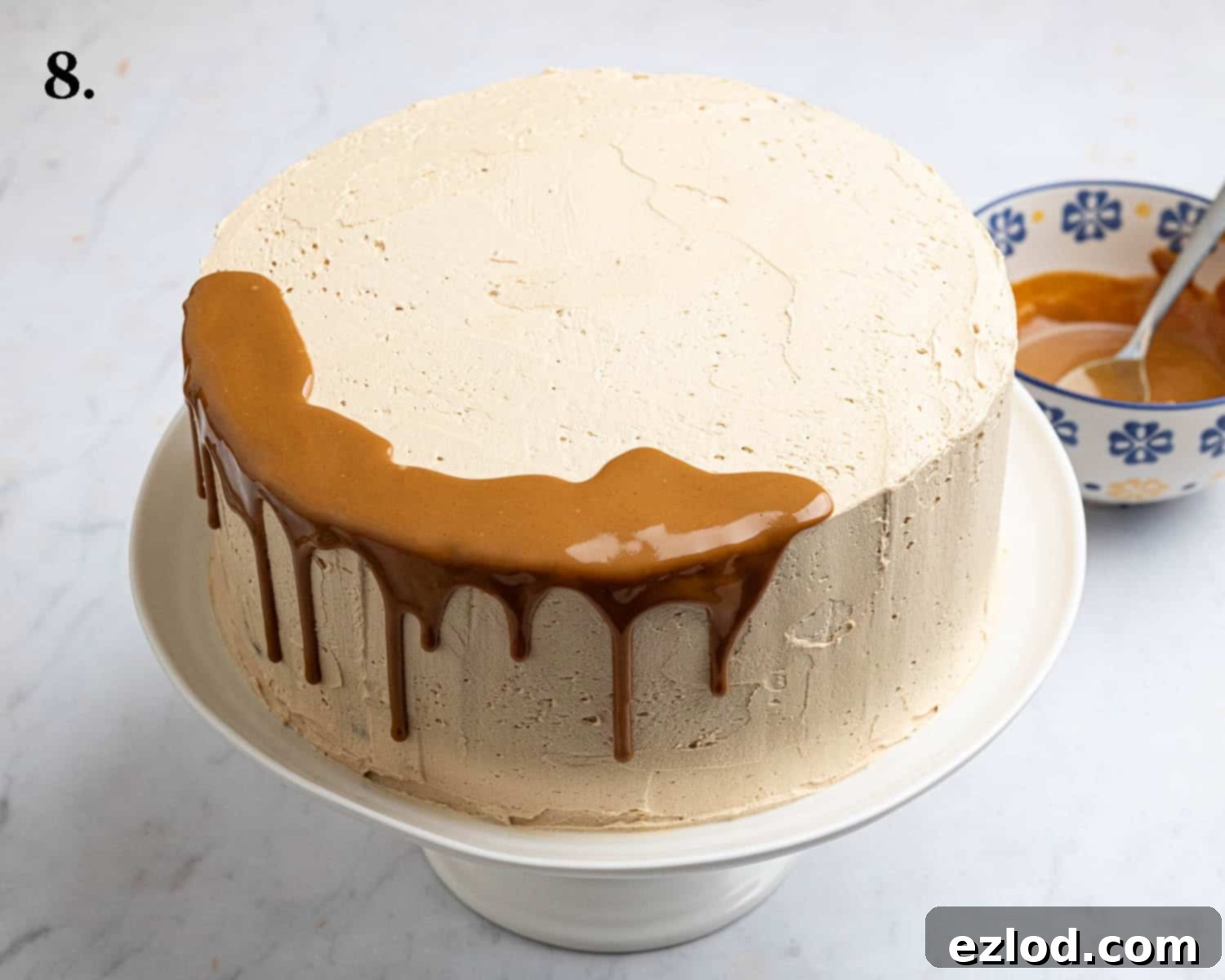 Step 8, creating the Biscoff drip.