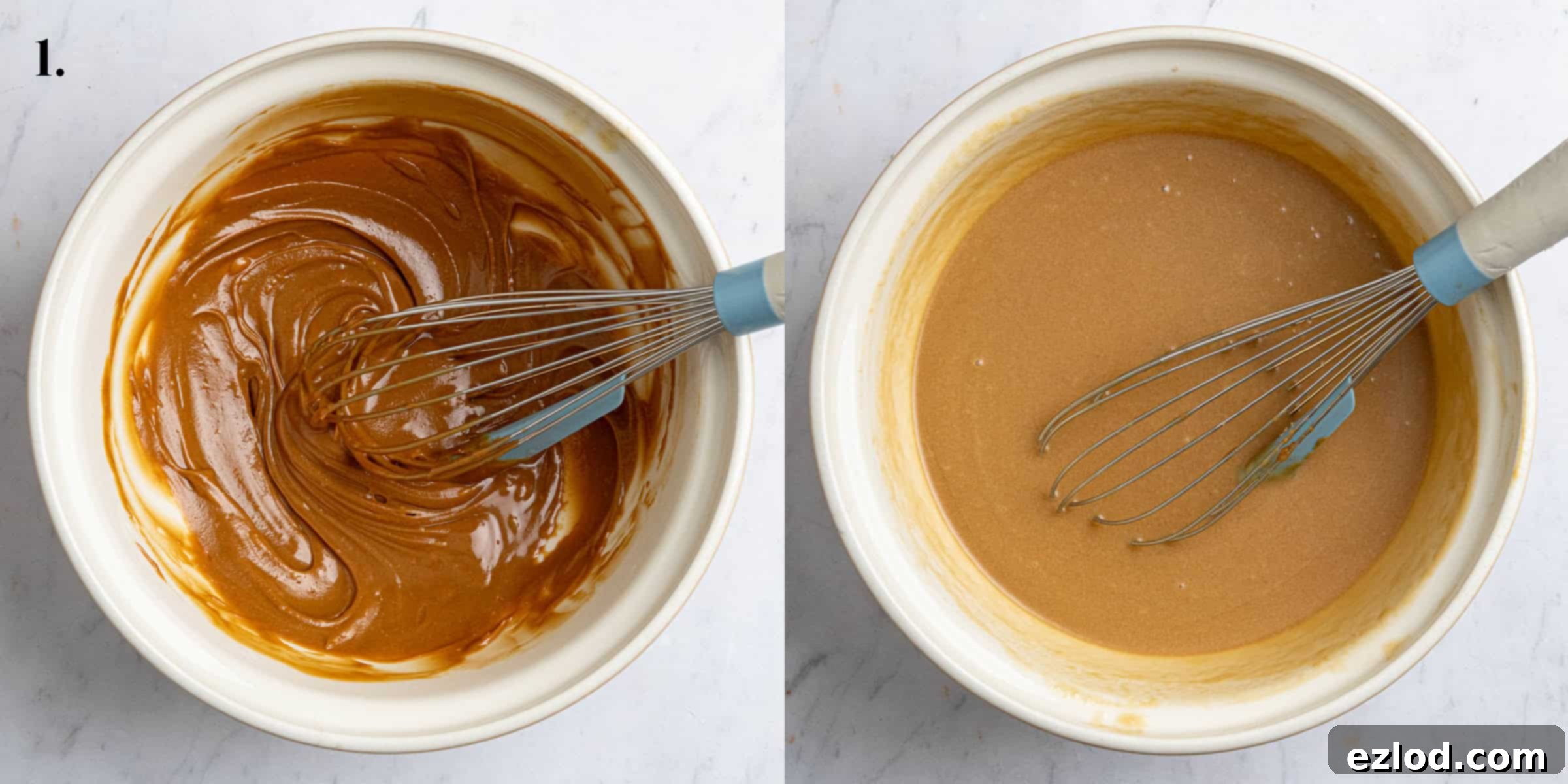 Step 1, a two image collage of mixing the wet ingredients.