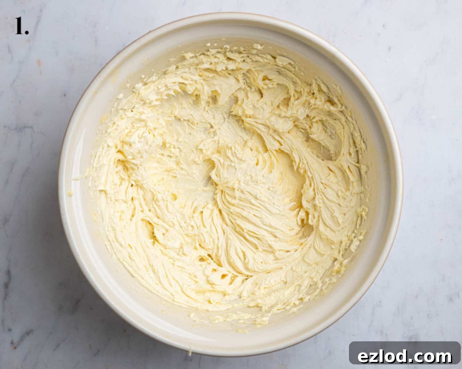 Step 1, the creamed butter and sugar in a bowl.