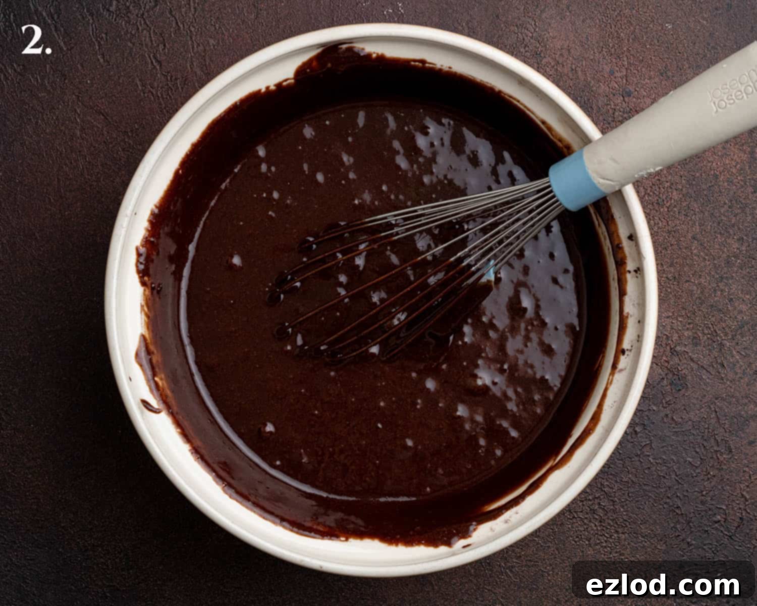 Decadent Vegan Treacle Chocolate Cake 7 Step 2 in making treacle chocolate cake: the smooth, rich cake batter after all ingredients have been combined.