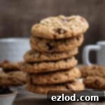 A stack of vegan cranberry pecan oatmeal cookies.