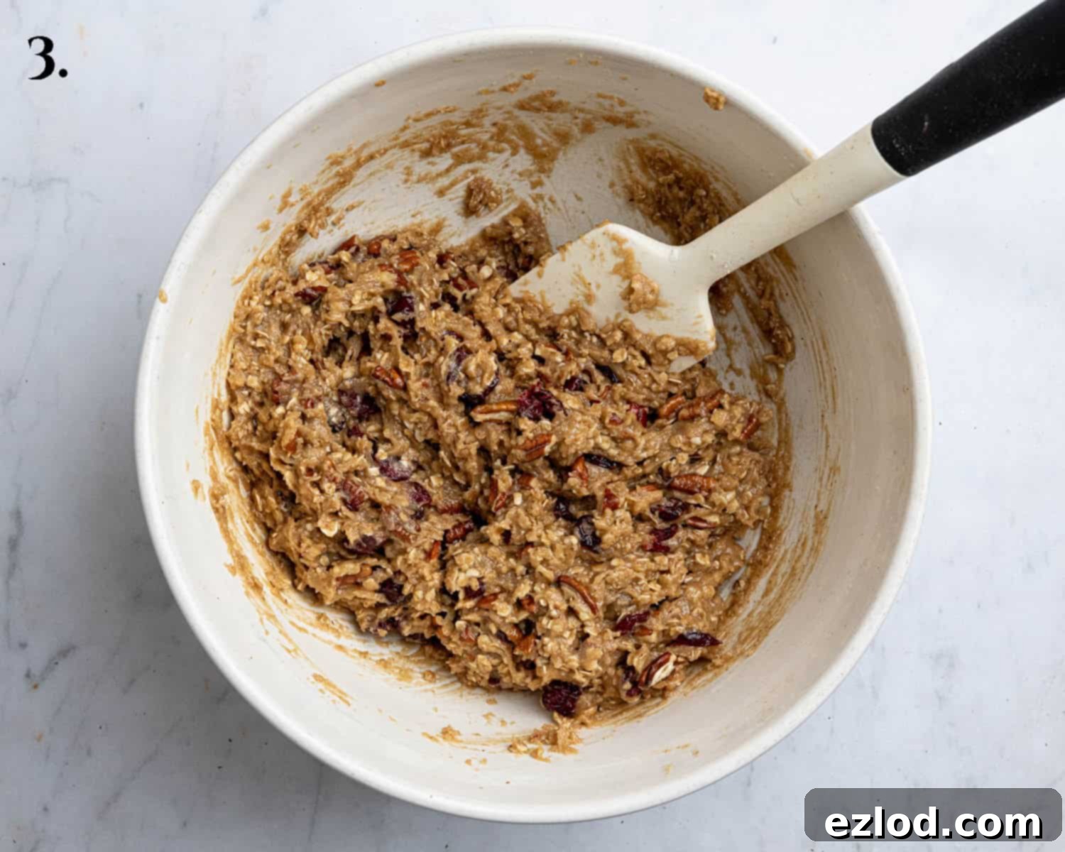 Step 3: The finished cookie dough, with dried cranberries and chopped pecans folded in, ready for chilling.
