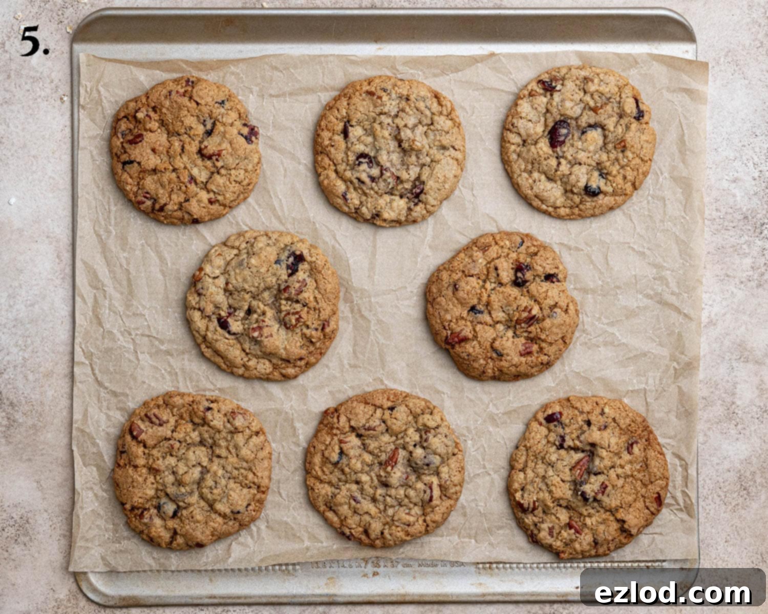 Step 5: The baked cranberry pecan oatmeal cookies, golden and fragrant, fresh out of the oven.