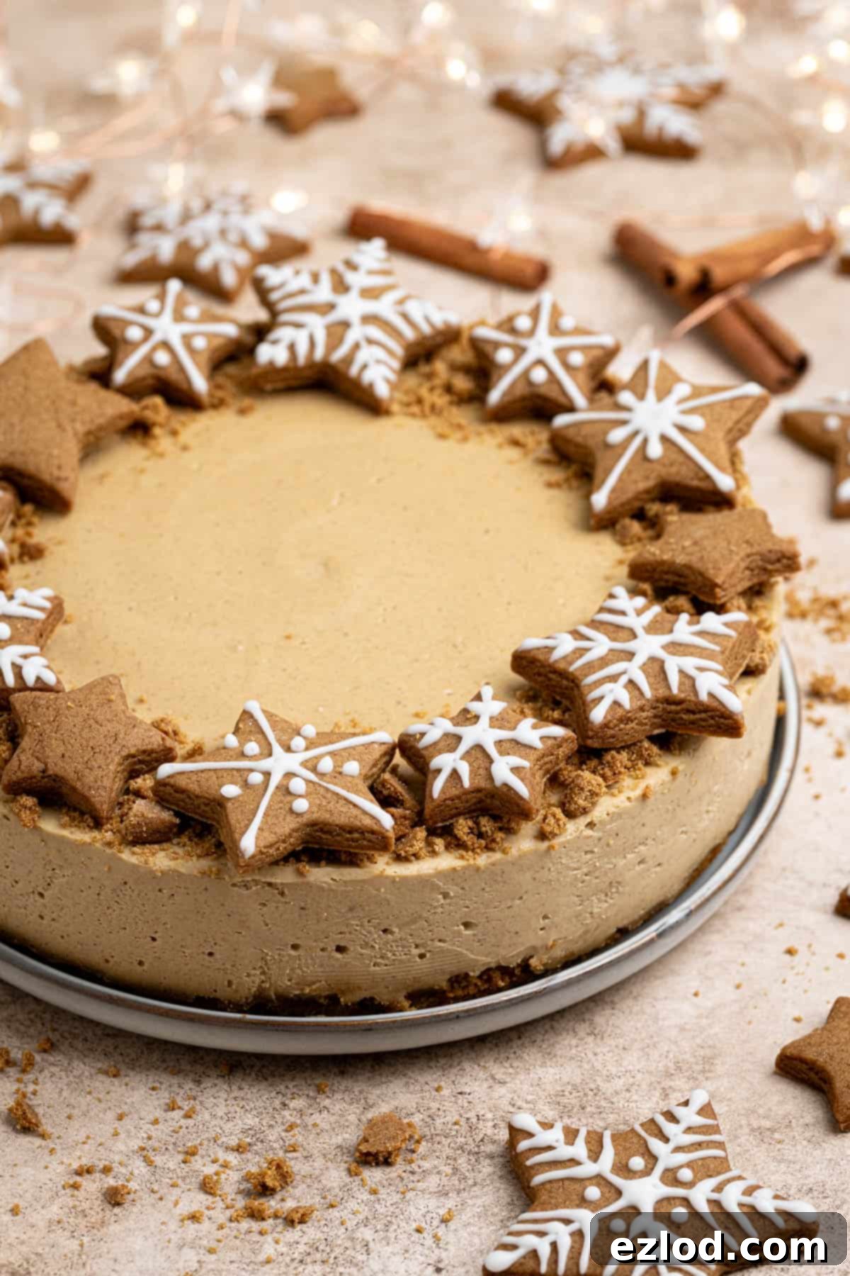 Close up of vegan gingerbread cheesecake.
