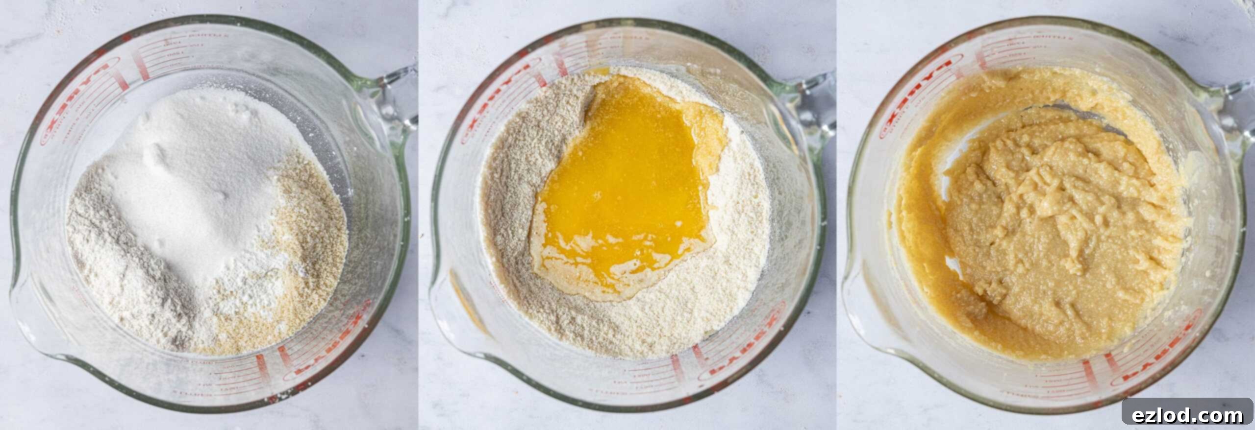 A three image collage of making the frangipane.