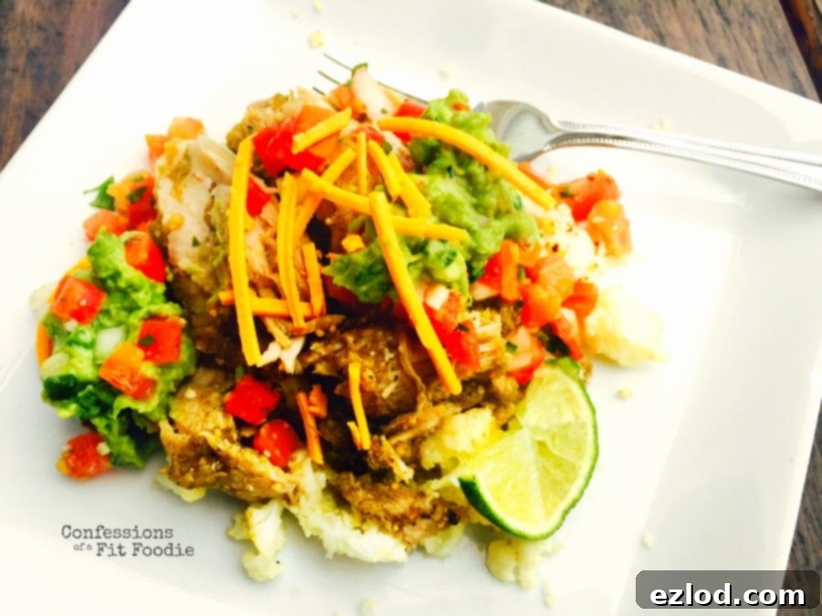 Salsa Verde Pork cooking in the Slow Cooker for an easy weeknight meal.