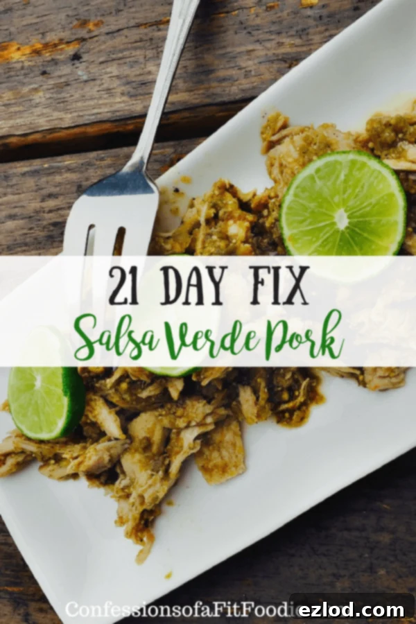 Delicious 21 Day Fix Salsa Verde Pork served with fresh toppings.