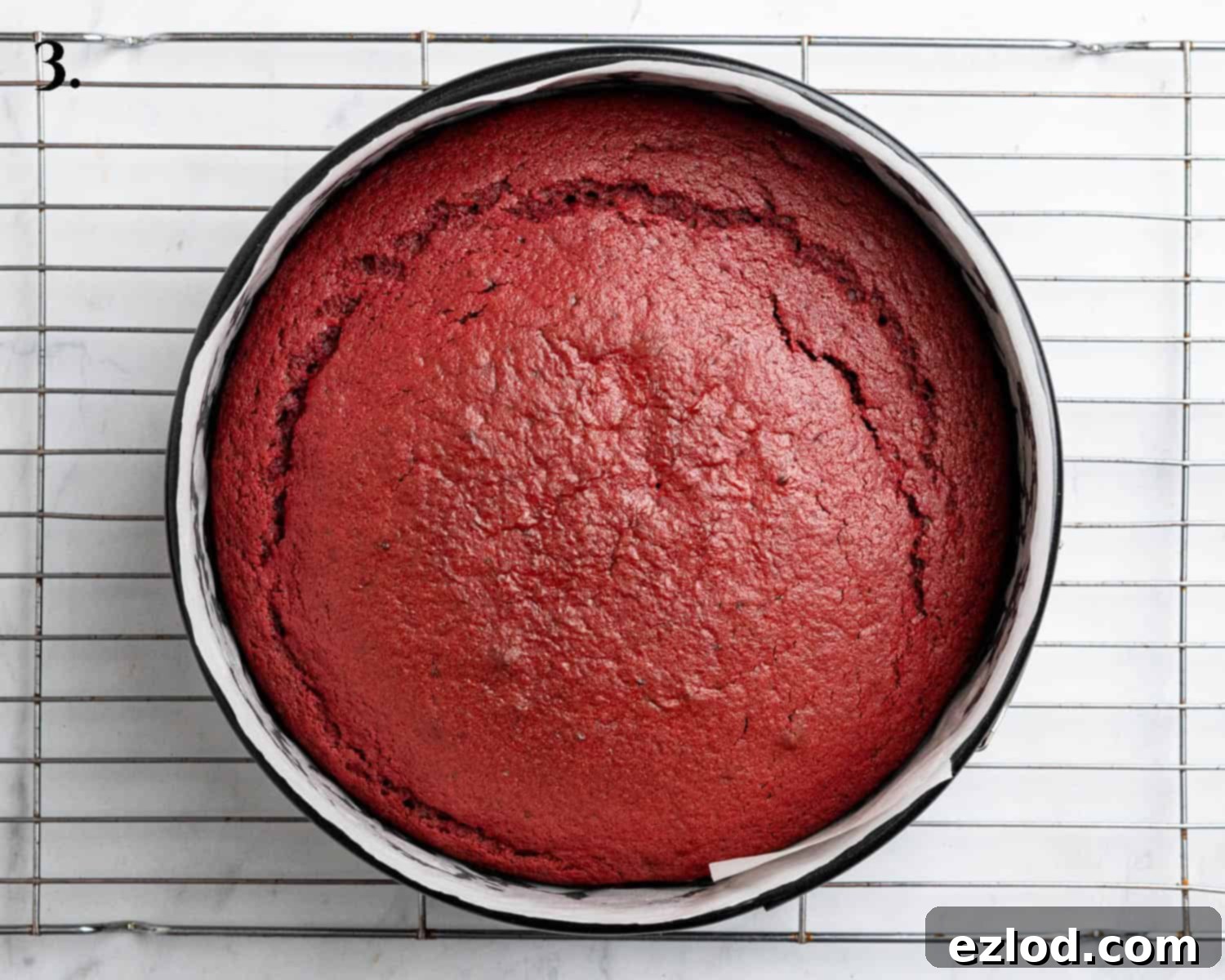 Step 3, the baked cake in the tin.