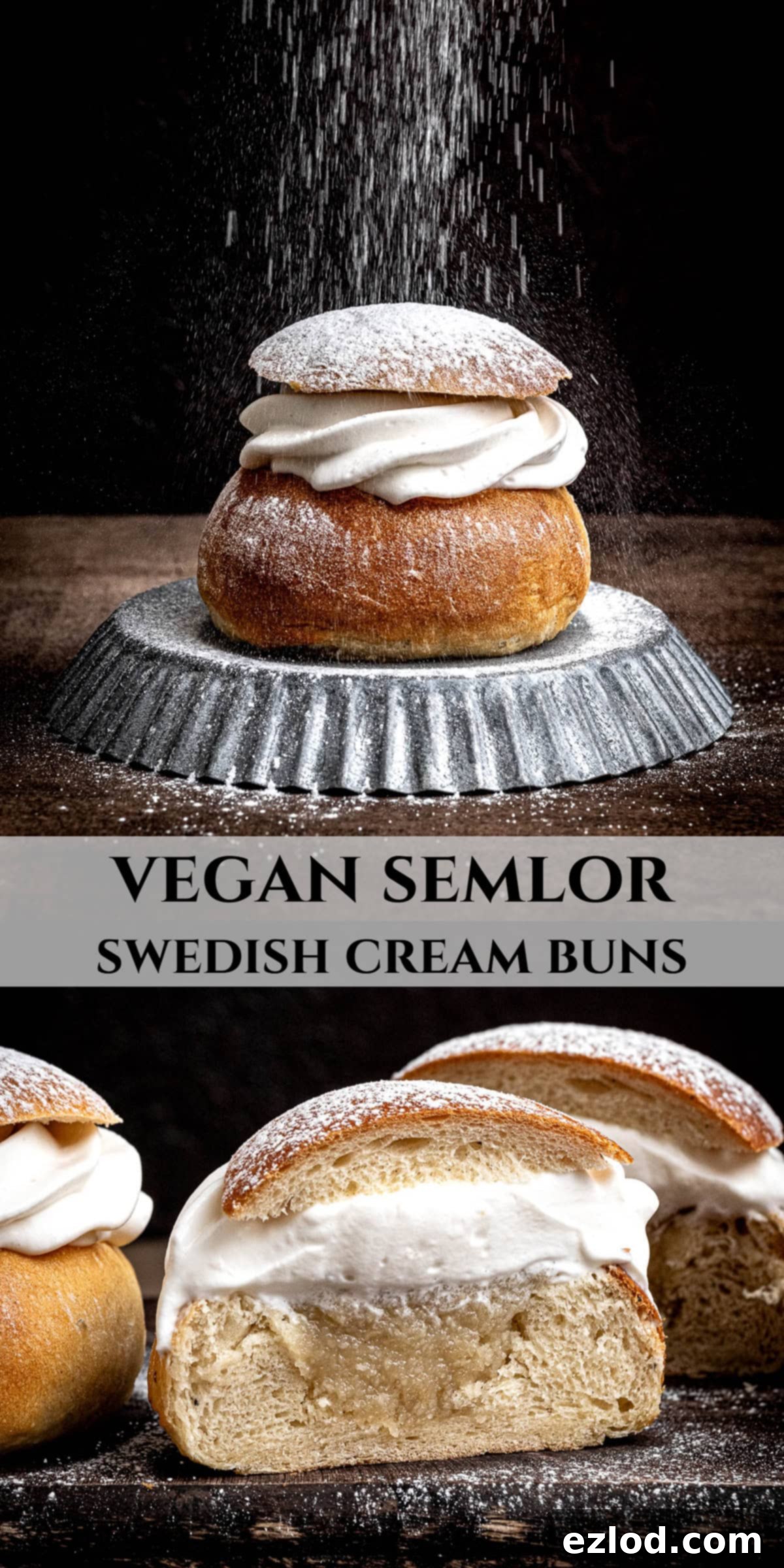 Homemade Vegan Semlor 19 Pinterest collage image.