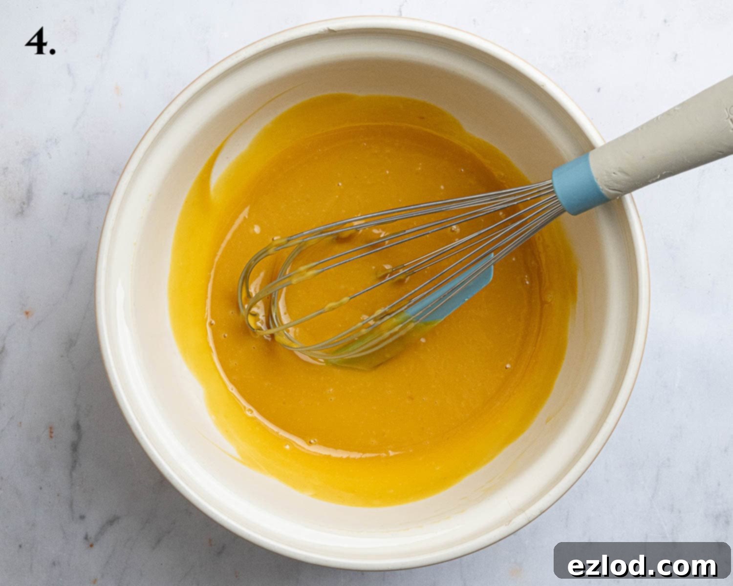 Step 4, the white chocolate passion fruit mixture.