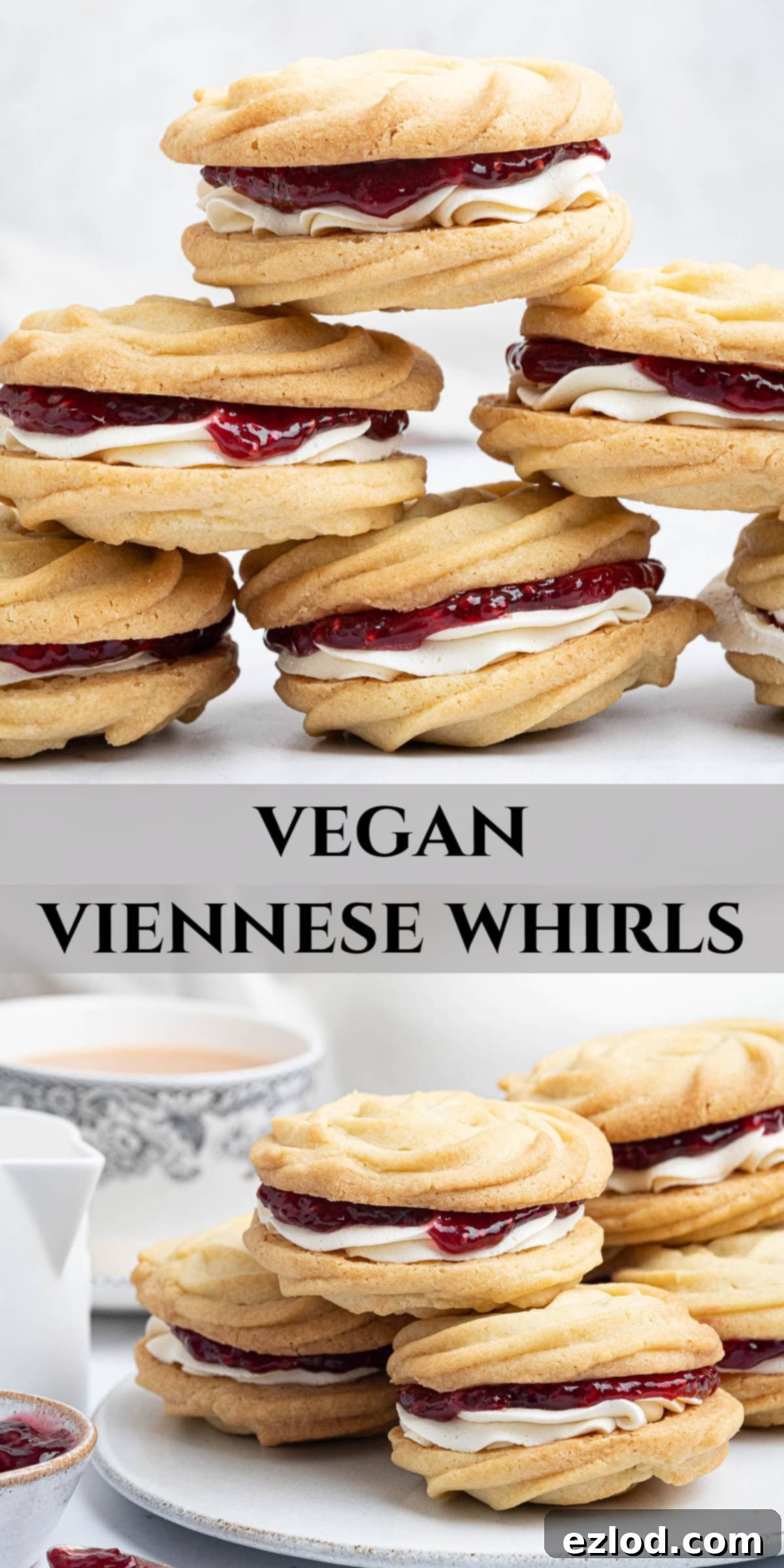 Dairy-Free Viennese Delights 15 Pinterest collage image for Vegan Viennese whirls.