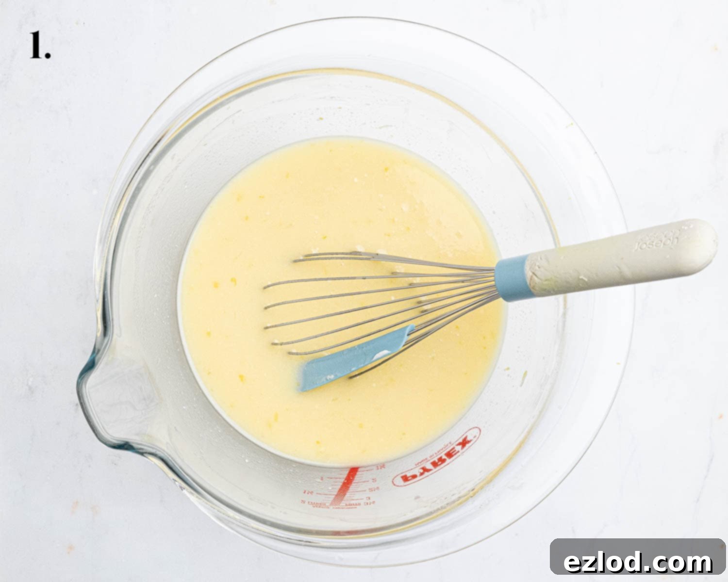 Step 1: Wet ingredients (lemon juice, zest, melted butter, oil, yogurt, milk, sugar, vanilla) whisked together in a large mixing bowl.