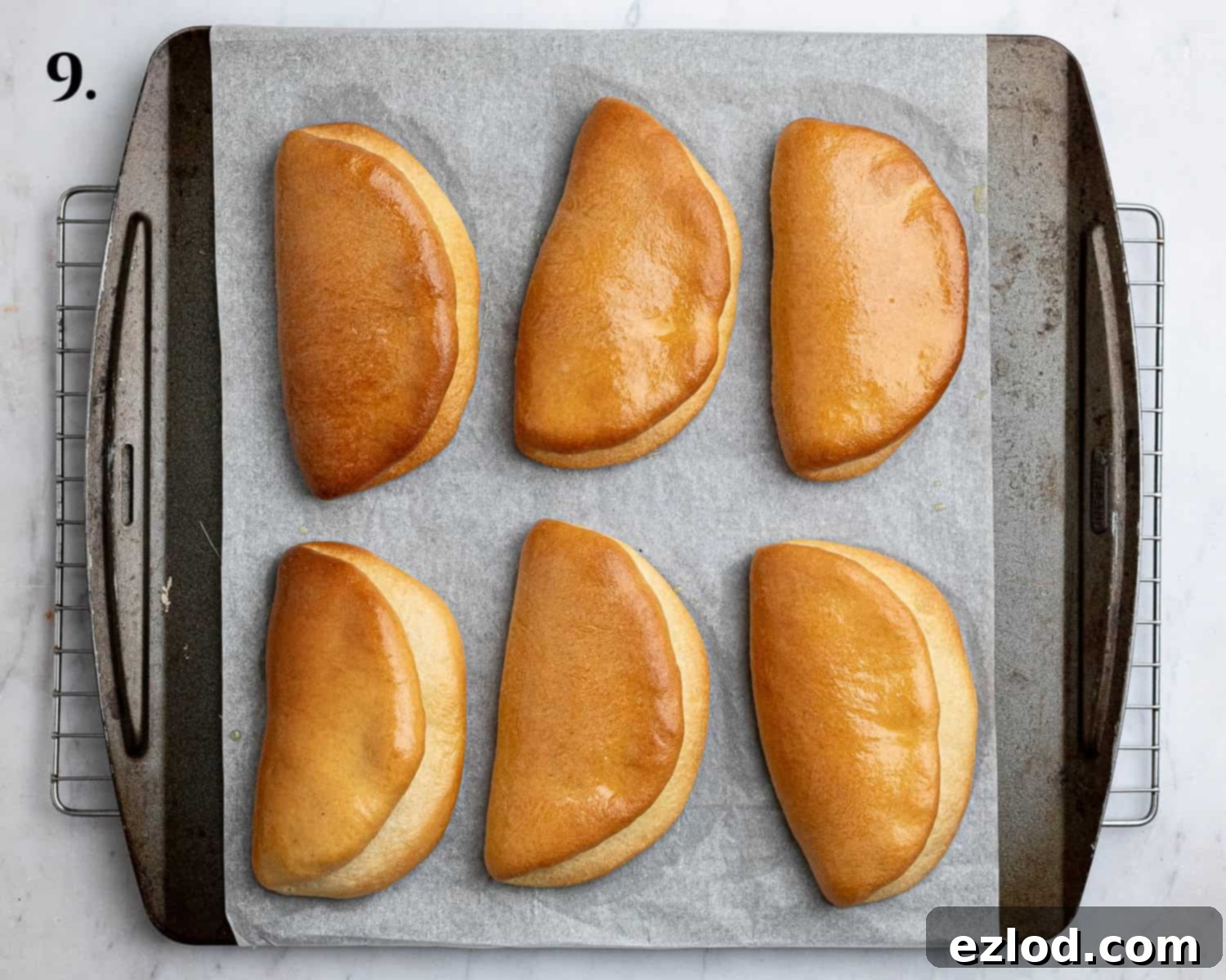 Step 9, the baked coco breads brushed with butter.