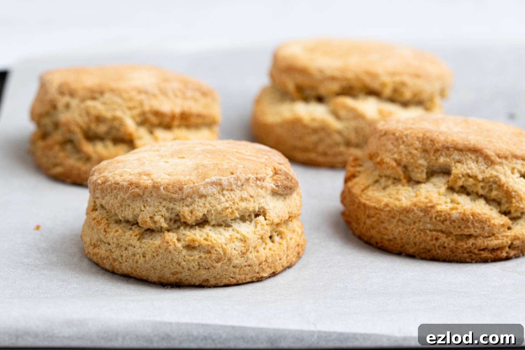 Individual vegan shortcakes on a baking sheet.