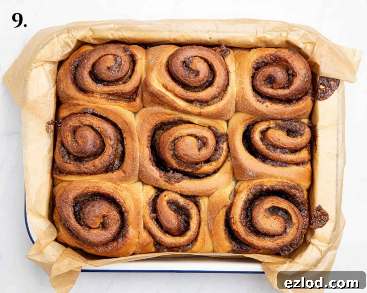 Step 9, the baked cinnamon rolls.