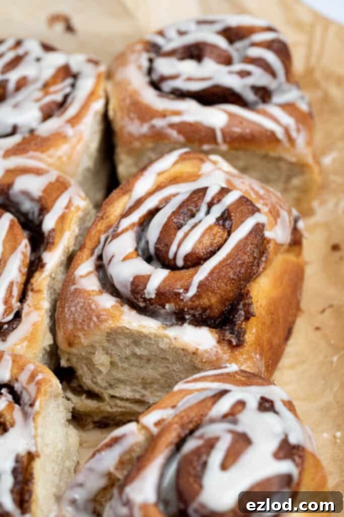 Close up of an olive oil cinnamon roll.