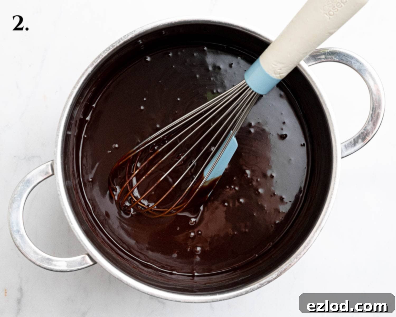 Step 2, the melted chocolate mixture after removing from heat.