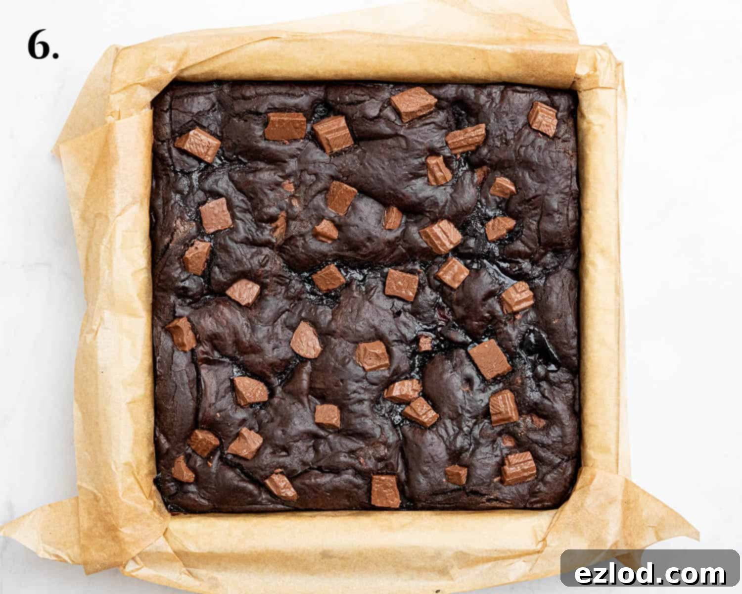 Step 6, the freshly baked brownie in the tin.
