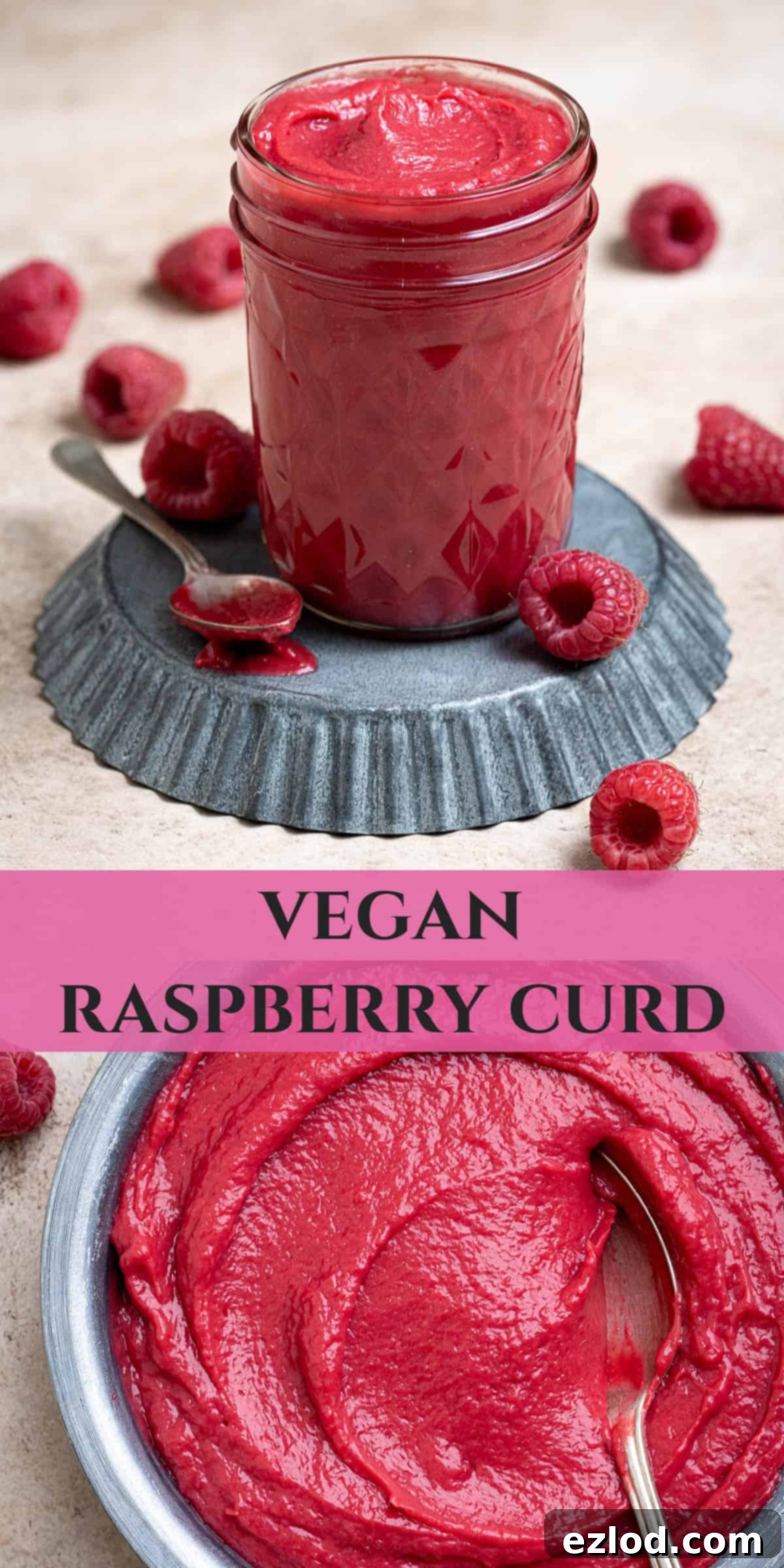 A Pinterest collage showcasing multiple images of vegan raspberry curd, perfect for sharing and inspiring.