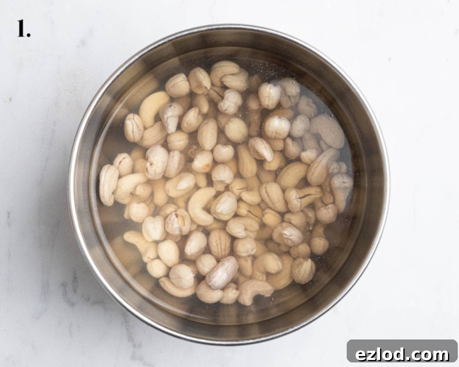 Step 1, the soaking cashews.