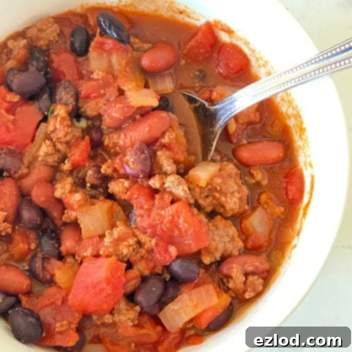 A bowl of 5-ingredient Instant Pot Chili.