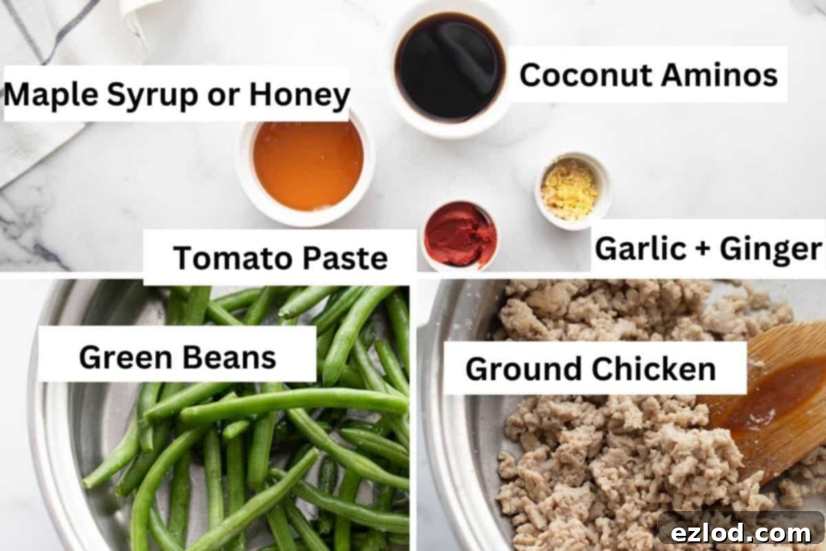 Ingredients for ground chicken stir-fry.