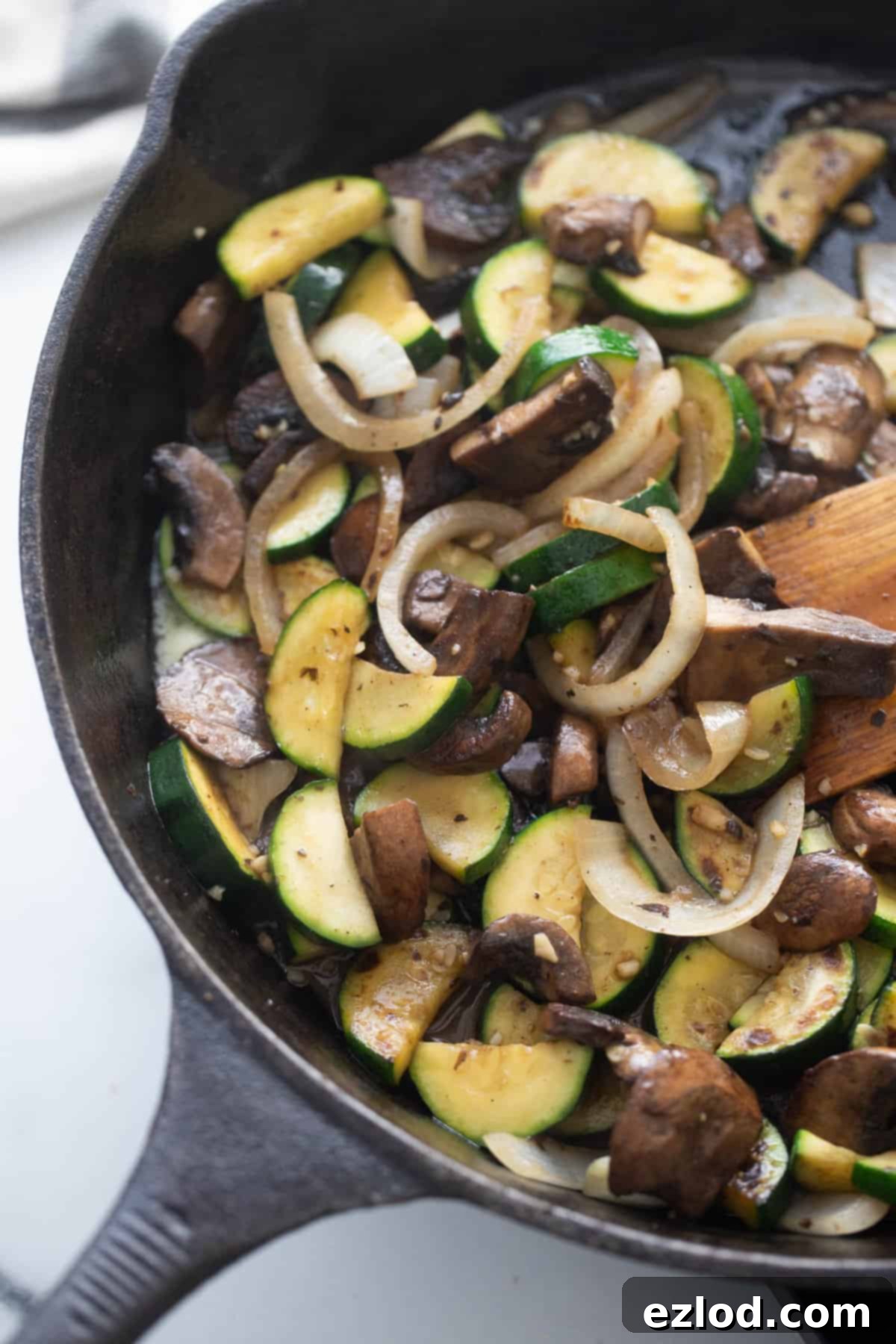 Sizzling Hibachi Steak 6 Sauteed zucchini, mushrooms, onions, and garlic in a cast iron skillet.