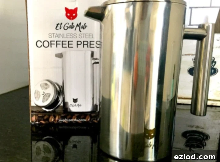 El Gato Malo Stainless Steel French Press for brewing coffee